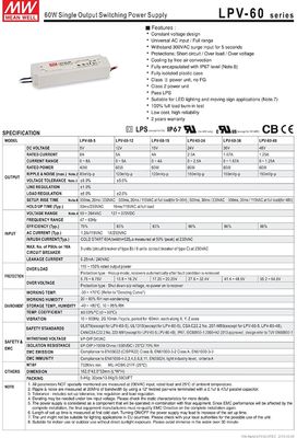 Meanwell 60w 12v LED Lampu Pasokan Listrik Tegangan Rendah LPV-60-12