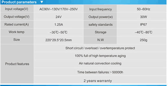 Kualitas tinggi 24v 30w tahan air IP67 led power supply driver LED untuk dijual