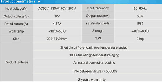 Airproof IP67 12v 50w led power supply LED driver produsen untuk dijual