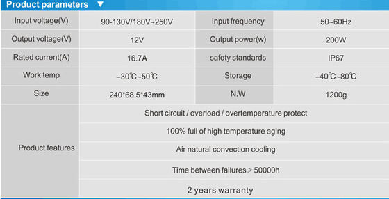 Pengemudi led baru tahan air IP67 12v 200w catu daya led neon trafo untuk dijual