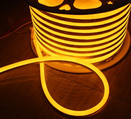 50m spool anti-UV tahan air penuh IP68 dipimpin lentur neon strip 24vsmd fleksibel lembut tabung kuning memancarkan mini 7 * 15mm