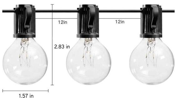 100ft G40 Outdoor Led Light String Globe Bulbs Wire Hitam Terkoneksi
